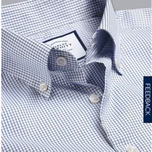 Button-Down Collar Non-Iron Small Check Shirt - Royal Blue